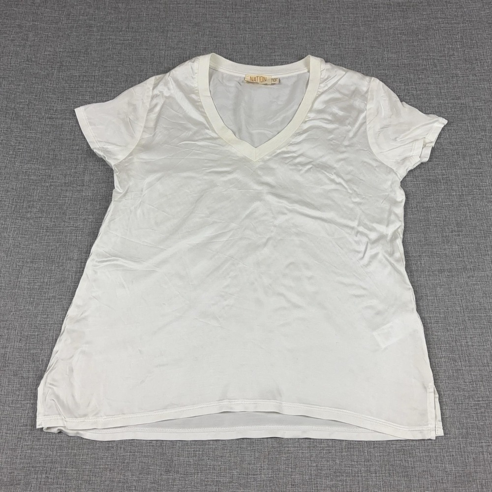 Nation LTD White V-Neck Short Sleeve Tee